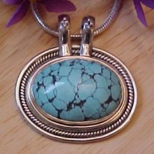 Huge Turquoise .925 Sterling Silver Pendant Boho